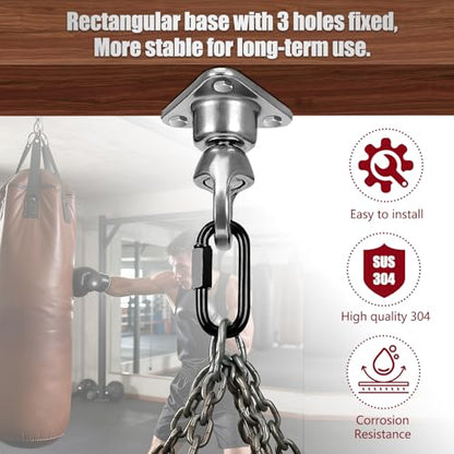 Heavy Bag Hanger,Stainless Wall Ceiling Mount Hook 180°/360° Rotation Wood Beam Holder Body Weight Strength Training Systems, Aerial Yoga Swing & Hammock - size: 3-holes with 360° rotation