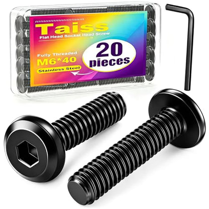 Taiss 20pcs M6 x 40mm Flat Head Socket Head Screw Furniture Bolts,Furniture Screws Stainless Steel 18-8(304),M6 Bolts Black Zinc Plated Fully Threaded,Countersunk Connector M6 Screws with Hex Spanner - size: 20PCS M6x40mm