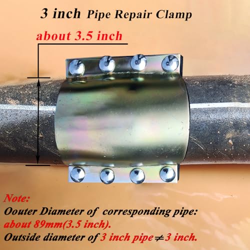 Water Pipe Repair Clamp for 3 inch Pipe(OD of The Applicable Pipe is 3.5 inch),Leak Sealer for Pipes and Plumbing,Suitable for PE/PPR Pipes,Steel Pipes,Iron Pipes - size: 3 inch