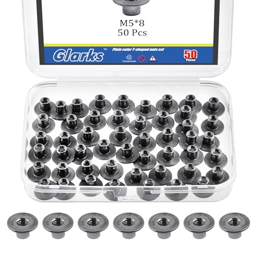 Glarks 50pcs M5 x 8mm Round Base Weld Tee Nut, Carbon Steel Through Hole Tee Nut, Flange Insert Female Thread T-Nuts for Hardware Fitting Fastener, Wood Furniture, Hardware Accessories - size: M5 x 8mm