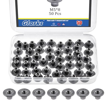 Glarks 50pcs M5 x 8mm Round Base Weld Tee Nut, Carbon Steel Through Hole Tee Nut, Flange Insert Female Thread T-Nuts for Hardware Fitting Fastener, Wood Furniture, Hardware Accessories - size: M5 x 8mm