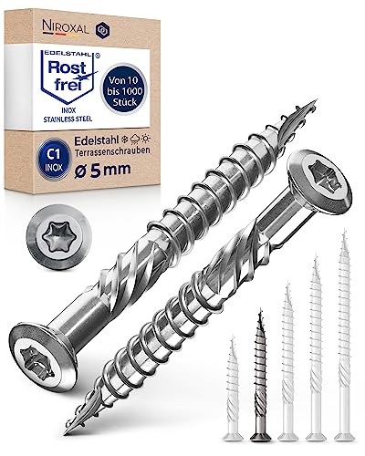 #10-2" | 25 Piece Deck Screws 5 x 50 mm | Perfect for 20 mm Panels | Hardened C1 Stainless Steel | Torx 25 | Exterior Rust Resistant Wood Screws - size: 50 mm ≈ 1.97 in