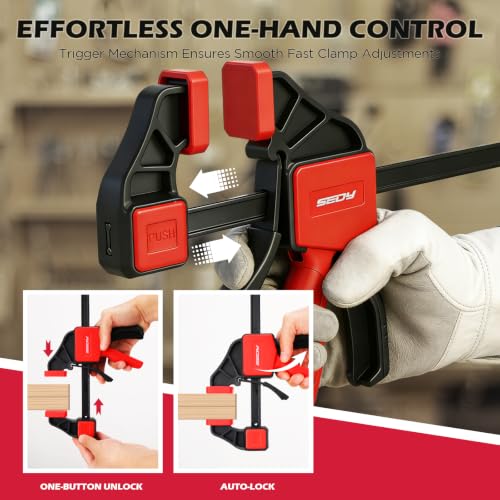 6-Pack 6 Inch Bar Clamps for Woodworking with Clamp Connector, 6" Quick-Release Wood Clamps with 150 LBS Load Limit, Trigger Clamp Set, One-Handed Clamps/Spreader Ideal for Woodworking DIY Projects - style: 6" (6-Pack) | Extends to 12"+