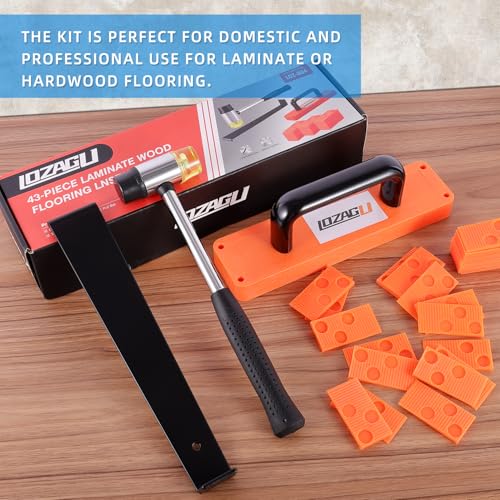 43-Piece Laminate Flooring Tools, LVP installation kit, Vinyl Flooring Tools, Tapping Block with Handle, Spacers, Double-Faced Mallet and Pull Bar