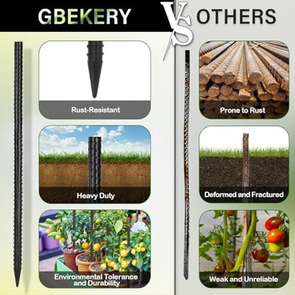 Gbekery Straight Rebar Stakes 16 Inches (16pcs) Heavy Duty Straight Metal Ground Anchors with Chisel Point Ends for Timber,Concrete,Plant Support,Camping Tents,3/8 Inch Thickness Garden Stakes,Black - size: 16 Inch