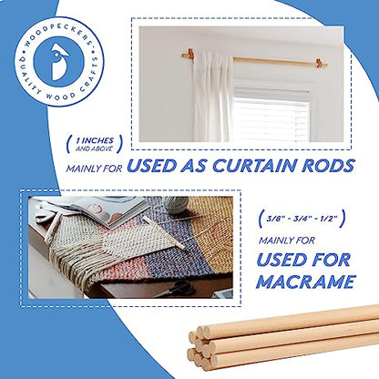 Dowel Rods Wood Sticks Wooden Dowel Rods 3/16 x 24 Inch Unfinished Hardwood Sticks for Crafts and DIYers 100 Pieces by Woodpeckers - color: Pack of 100, size: 3/16" x 24" Dowels