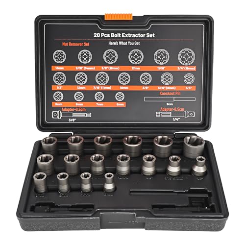 Bolt Extractor Set 20Pcs Stripped Bolt Remover Lug Nut Remover - size: 20pcs