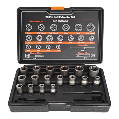 Bolt Extractor Set 20Pcs Stripped Bolt Remover Lug Nut Remover - size: 20pcs