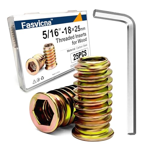 25PCS 5/16"-18 x 25mm Threaded Inserts for Wood, Hex Drive Nuts - size: 5/16"-18 x 25mm