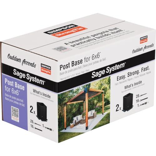 Simpson Strong-Tie SAGE-B66-KT2 Outdoor Accents Sage System Standoff Post Base for 6x6 Nominal Post, 12-Gauge ZMAX Galvanized Steel, Black Powder Coat, Kit of 2 Bases with Screws, 1 Pack
