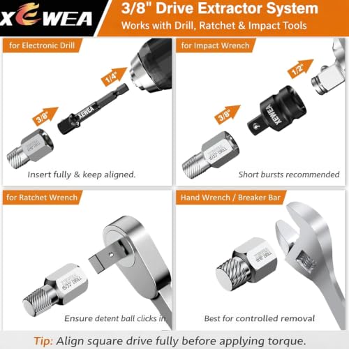XEWEA 14PCS 3/8" Drive Screw Extractor Set，Multi-Spline Easy Out - size: 10+4PCS