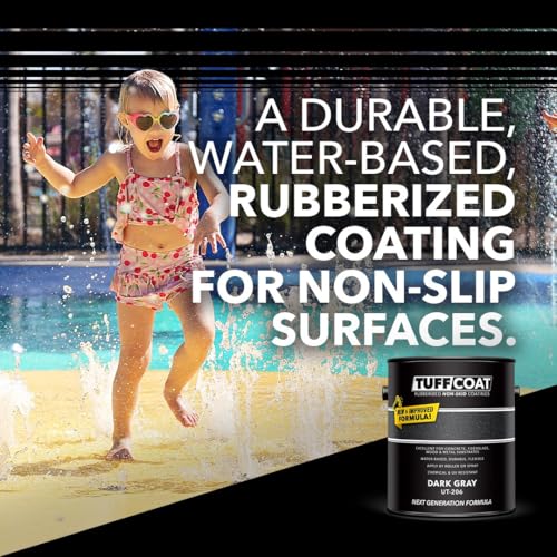 Tuff Coat Medium Texture Rubberized Non-Skid Deck Coating – Textured Non-Slip Safety Surface for Pool Decks, Docks, Boat Ramps, Patios, Walkways & High-Traffic Areas (UT-206 Dark Gray 1-gallon) - color: Dark Gray, size: 128 Fl Oz (Pack of 1)