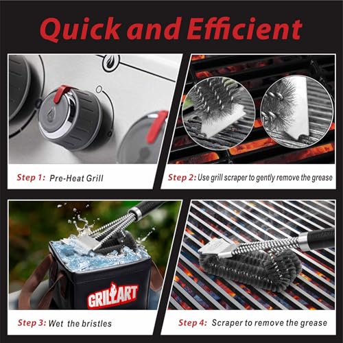 GRILLART Grill Brush and Universal Fit Scrapers, 18" BBQ Wire Cleaning Kit