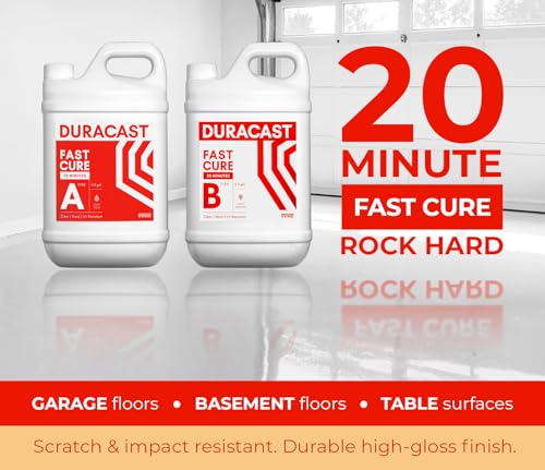DURACAST Fast Cure (1 gal) Epoxy Resin 1:1 Mixing Ratio, Quicker, Clear, Durable, UV Resistant, 20 Minute Cure Time, Anti-Yellowing and Long Lasting Clarity - size: 1 gal, style: Fast Cure