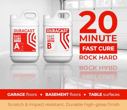 DURACAST Fast Cure (1 gal) Epoxy Resin 1:1 Mixing Ratio, Quicker, Clear, Durable, UV Resistant, 20 Minute Cure Time, Anti-Yellowing and Long Lasting Clarity - size: 1 gal, style: Fast Cure
