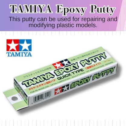 Tamiya Epoxy Putty Quick Type 2-Pack, 25g Each, Fast-Curing Modeling Putty for Plastic Model Repair, Sculpting, Detail Fabrication & Kit Modifications, Includes 2 Pairs Nitrile Gloves