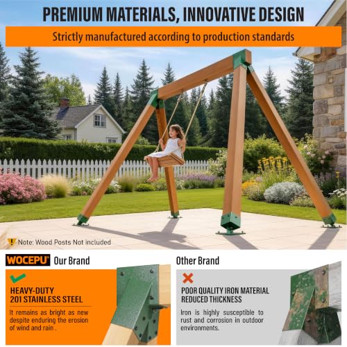 201 Stainless Steel Swing Set Bracket 2pcs A-Frame Brackets with All Mounting Hardware（Green） - color: Green, size: A-Frame Brackets 2pcs