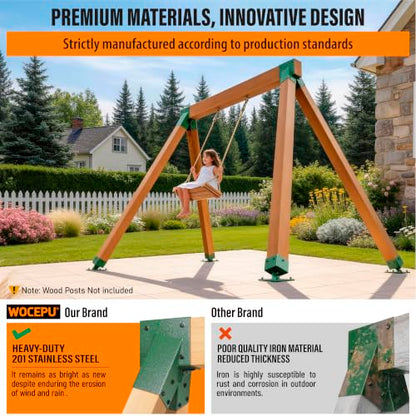 201 Stainless Steel Swing Set Bracket 2pcs A-Frame Brackets with All Mounting Hardware（Green） - color: Green, size: A-Frame Brackets 2pcs