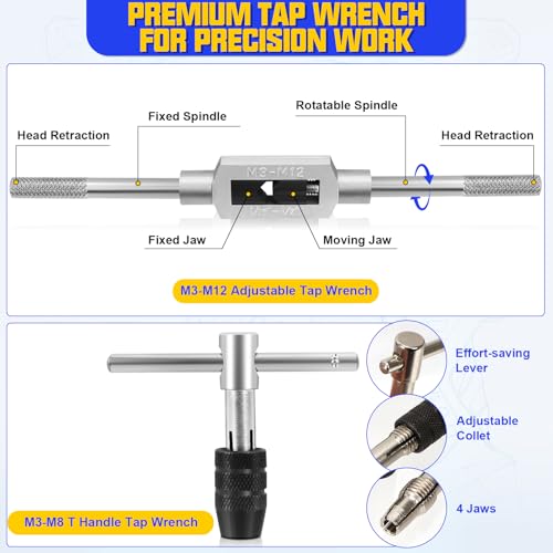 32 Pcs Metric Tap and Die Set, Adjustable Drill and Tap Set with Tap Wrench, Stripped Screw Extractor, Twist Drill Bits, and M2-M12 Taps, Hand Screw HSS Thread Tap Set, Drill Tap Set for Metal Wood - color: 32 Pcs