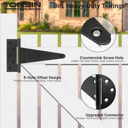 10" T-Strap Shed Door Hinges 2Pcs, Heavy Duty Black Tee Hings for Wooden Fence Gate, Outdoor T Hinges Barn Door Gate Hinges Hardware, Wrought Hinges Hardware, Thickness 2mm - size: 10 Inch