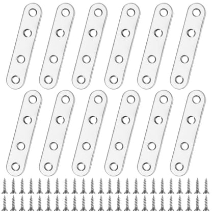 Mending Plates Flat Brackets, 12Pcs Stainless Steel Straight Brace Brackets