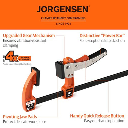Jorgensen 12-Inch Bar Clamp Set, Ratcheting Bar Clamps, 2 Pack - size: 12 Inch