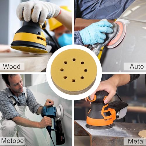 LotFancy 100 PCS 120 Grit Sandpaper, 5 Inch 8 Hole Sanding Disc Aluminum Oxide, Orbital Sander Sandpaper for Stripping Paint, Sand Paper for Wood, Plastic, Rust Removal, Random Orbital Sander Pads - style: 100PCS 120 Grit