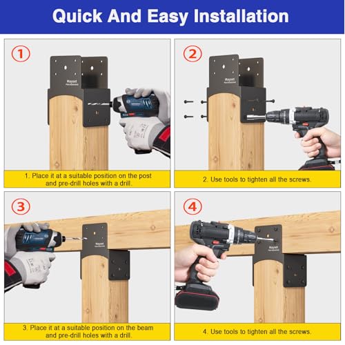 Post Anchor Connector,Stainless Steel Beam Anchor Connector, Post Base Bracket for Supporting Wood Beams,Post to Beam (4Pack, P6x6-B(6x6/6x8)) - size: P6x6-B(6x6/6x8)