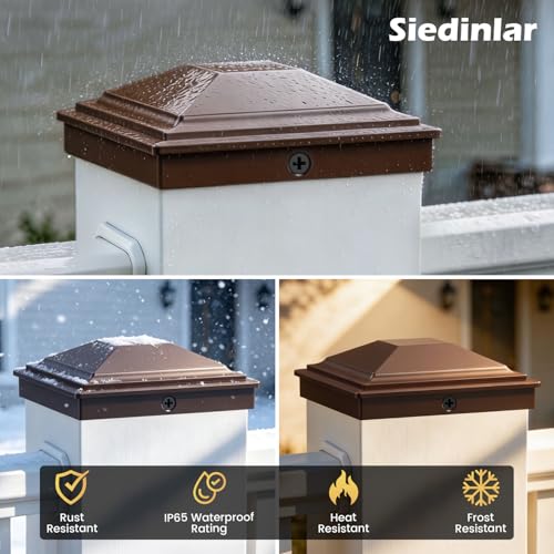 SIEDiNLAR 5x5 Post Caps Brown 6 Pack, Fence Post Covers Outdoor Waterproof - color: Brown, size: 5x5in, 6 Pack