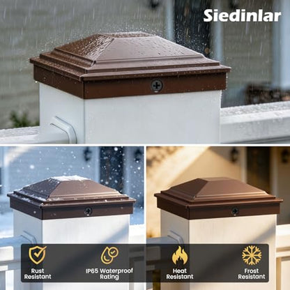 SIEDiNLAR 5x5 Post Caps Brown 6 Pack, Fence Post Covers Outdoor Waterproof - color: Brown, size: 5x5in, 6 Pack