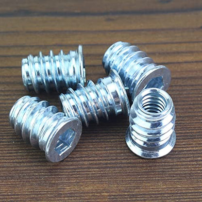 61pcs 1/4"-20 x 15mm Blue Zinc Plated Carbon Steel Wood Insert Nuts - color: Blue, size: 1/4"-20 x 0.59"