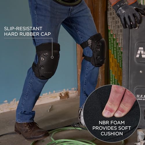 Ergodyne - 18336 ProFlex 335HL Slip Resistant Rubber Cap Knee Pads, Hook & Loop Closure Black Cap - style: Hook & Loop Closure
