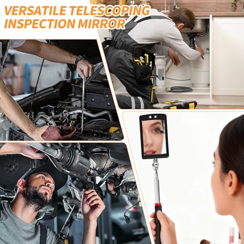 Lighted Inspection Mirror & Magnetic Pickup Tool Set of 5 - Telescoping Handle,360 Swivel for Extra Viewing,Pickup Tool Meet the Needs of Various Occasions,Useful for Mechanic,Automotive,Gifts for men