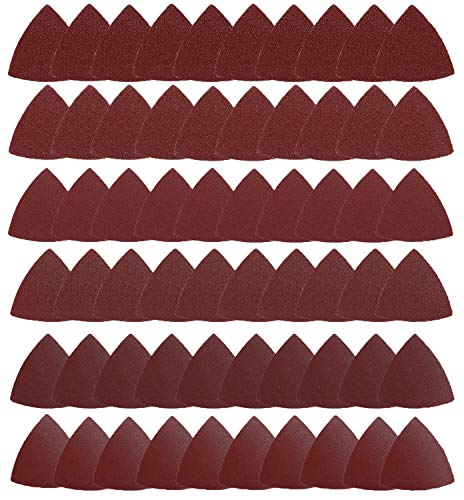 Triangle Oscillating Multi Tool Sanding Pads, 60Pcs 3-1/8 Inch Oscillating tool sandpaper for Triangle Multitool Sanding pads assorted 40/60/80/120/180/240 Grits