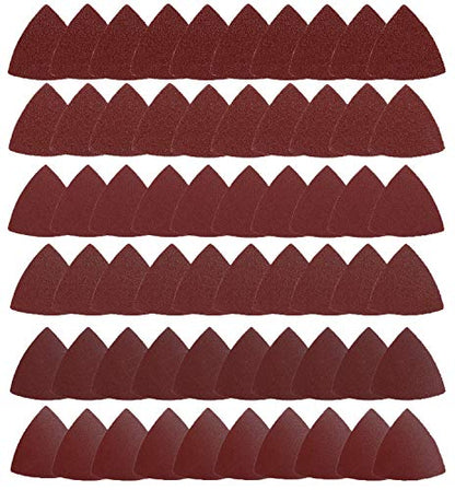 Triangle Oscillating Multi Tool Sanding Pads, 60Pcs 3-1/8 Inch Oscillating tool sandpaper for Triangle Multitool Sanding pads assorted 40/60/80/120/180/240 Grits
