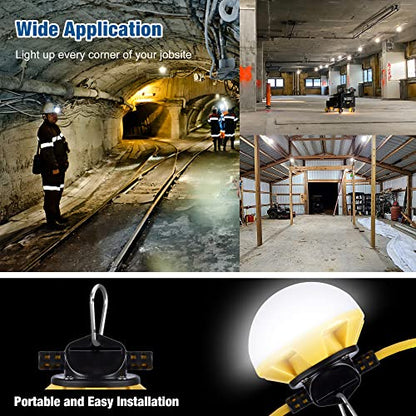 LED Construction String Light 50FT, 50W 6000Lm,18AWG Wire,5000K Linkable String Work Lights with 5 Bulbs & Hooks, Industrial Temporary Lighting for Construction Site, Crawl Space,Job Site,Attic - size: 50FT-2Prong