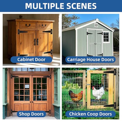 TamBee 6 Pcs 4 Inch T-Strap Light Duty Barn Door Hinges for Shed Gate - size: 4inch