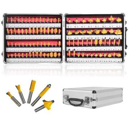 CATITO 100 Pieces Router Bits Set - 1/4" Shank Carbide Router Bit Set