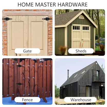 HOME MASTER HARDWARE 8" Heavy Duty Gate Hinges, 6 Pack Strap Hinges, Black