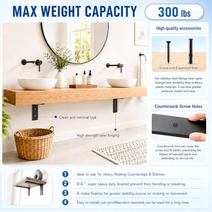 WINKER Countertop Support Bracket 2 Pack Heavy Duty 3/8" Thick Hidden L Shelf Bracket 18" x 8" x 2.5" Metal Corbels for Quartz/Granite/Wood/Concrete/Laminate Countertops, Black - size: 18″x8″x2.5″-3/8" thick, style: Black-2Pack