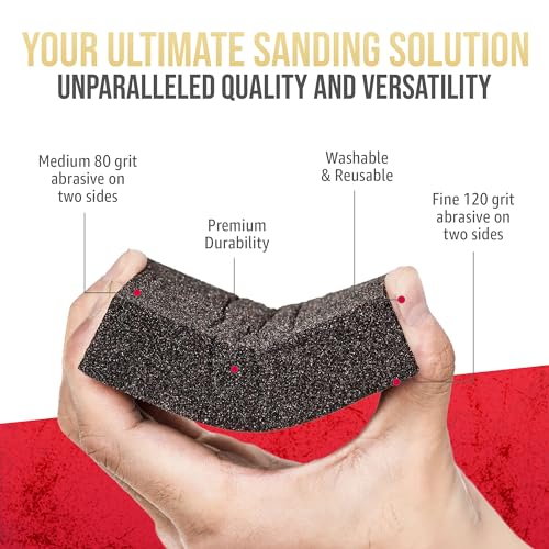 Sanding Sponge Blocks, 4" x 3" x 1", 80 & 120 Grit, Medium/Fine, 32 Pack - size: Small Area, style: Medium/Fine Grit