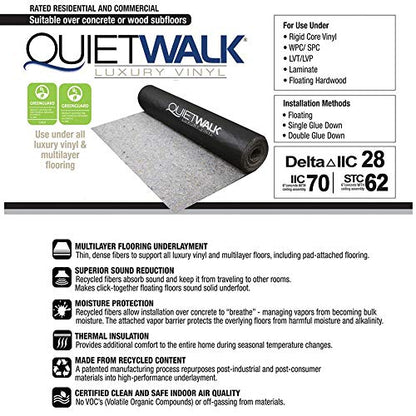 QuietWalk LV Luxury Vinyl, Laminate, or Wood Underlayment (Float, Glue, or Nail) & Roberts 50-040 Underlayment Tape Roll, Red