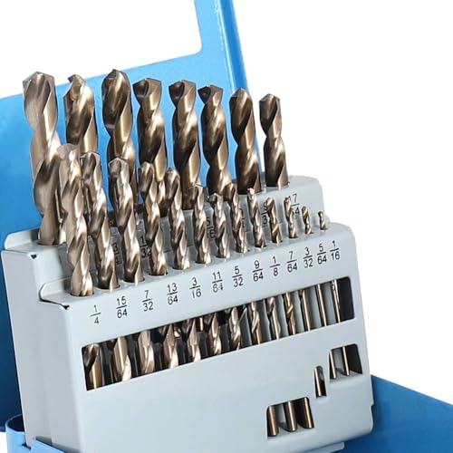 COMOWARE Cobalt Drill Bit Set- 21Pcs M35 High Speed Steel Twist Jobber Length for Hardened Metal, Stainless Steel, Cast Iron and Wood Plastic with Metal Indexed Storage Case, 1/16"-3/8" - size: M35 21PCS