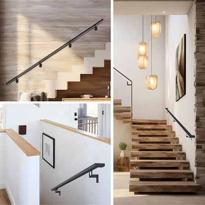 Modern Aluminum Handrail Complete DIY Kit – Matte Black with Adjustable Wall Mount Brackets Included (3' Length) - size: 3' length
