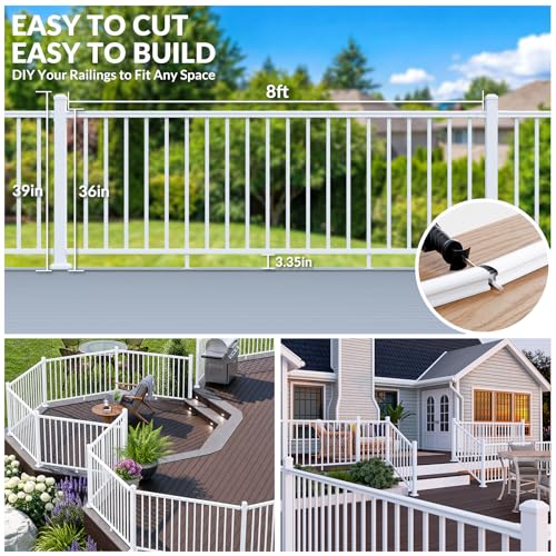 Egadis 36 in x 8 ft Modular Aluminum Porch and Deck Railing Kit, White - color: Level 8ft- 3Post 3Panel