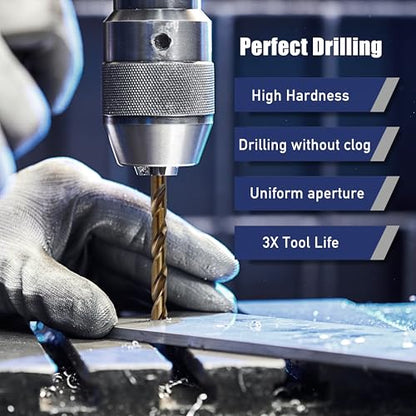 29pcs Cobalt Drill Bits Set M35 HSS Jobber Drill Bits Set 1/16"-1/2" - color: Bronze, size: 1/16"-1/2"