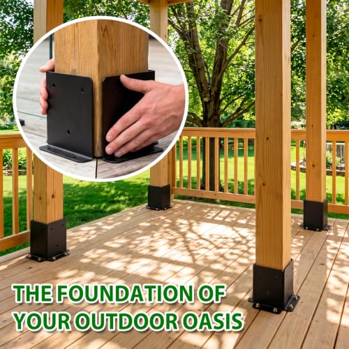 6x6 Post Support Bracket 4 Set, Heavy Duty Reinforced Aluminum Adjustable Post Anchor Base for 6x6,8x8 Post for Deck Fence Pergola Mailbox Railing Base Brackets