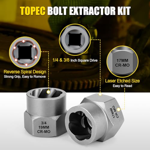 TOPEC Bolt Extractor Kit, 35-Piece Stripped Bolt Extractor Socket Set - size: 35-piece