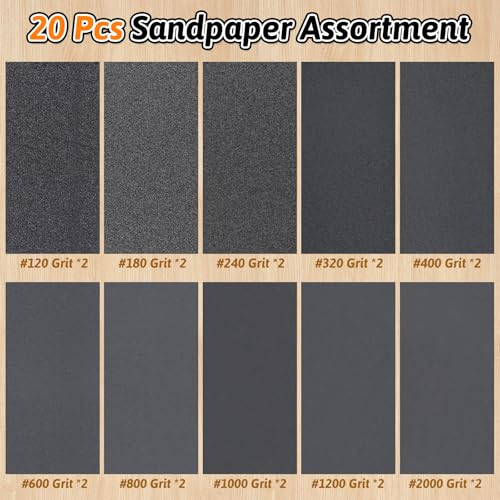 20 PCS Wet Dry Sandpaper 120-2000 Grit Sheets for Polishing & Finishing - color: 120-2000G, size: 9x11 Inch