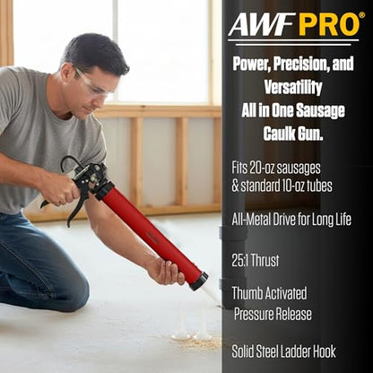 AWF PRO Sausage Caulking Gun 20 oz, 25:1 Thrust Ratio - size: 25:1 Thrust